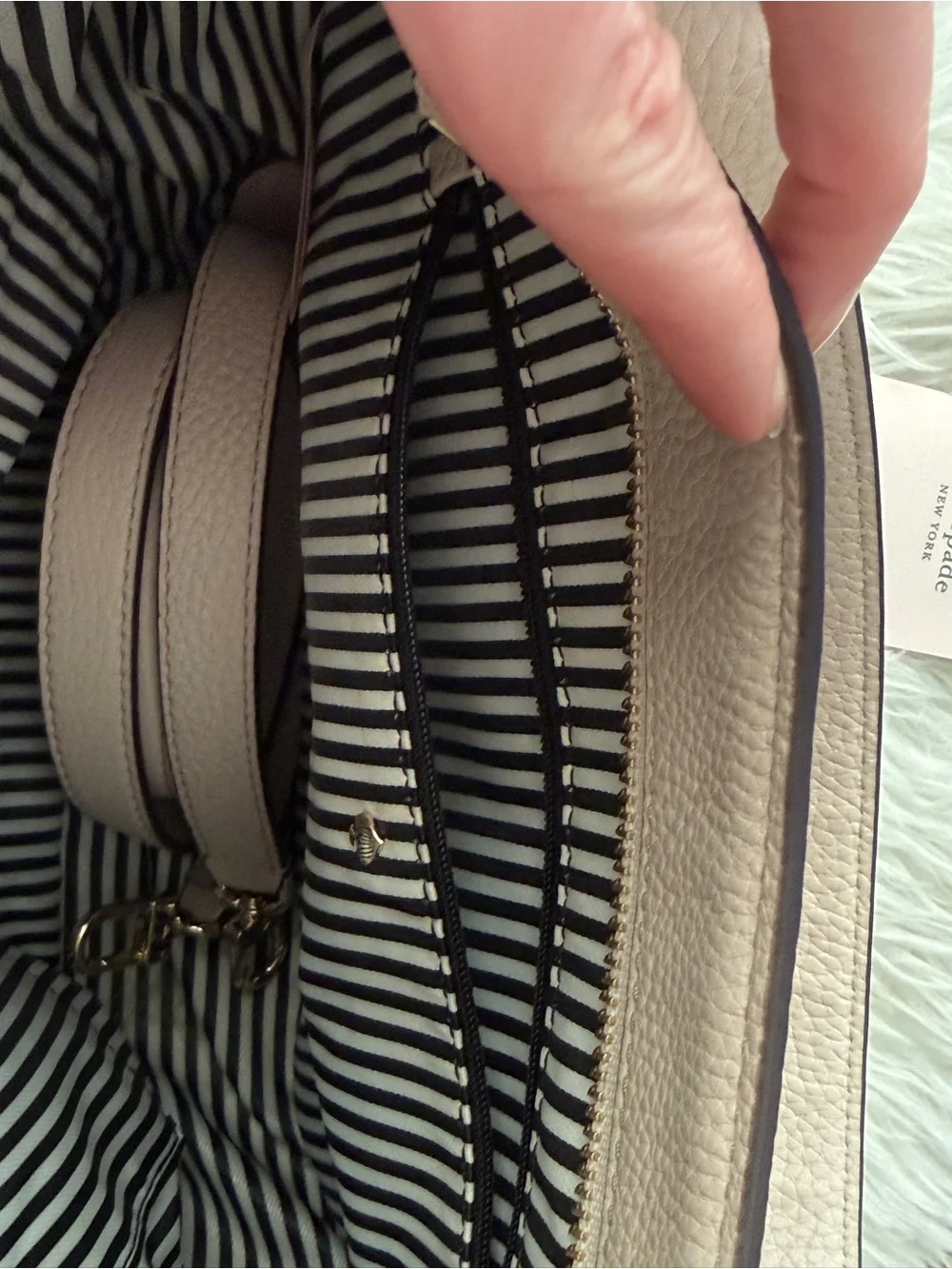 kate spade Pebbled Leather Hobo Shoulder Bag in Light Beige with Gold Hardware